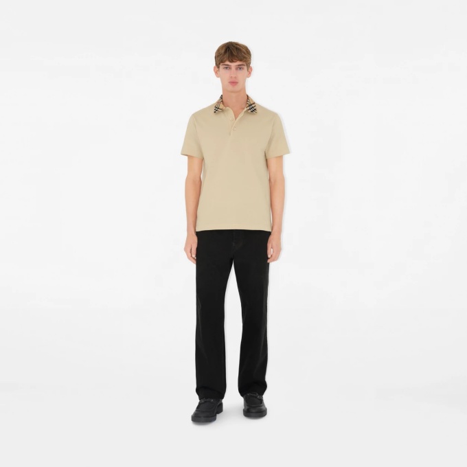 burberry check collar cotton polo shirt